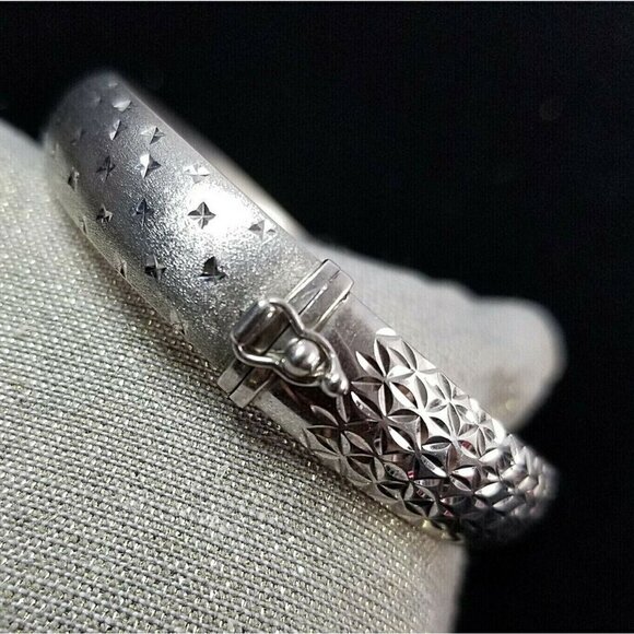 925 Silver Hinged Oval Bangle Bracelet~Double Sided~Marked "ATI 925 THAILAND" - Picture 1 of 9